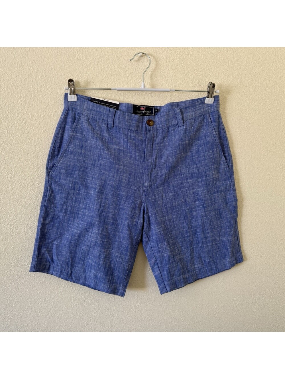 Vineyard Vines Classic Fit 9" Breaker Shorts 32 NWT Cotton Slub Chambray Blue